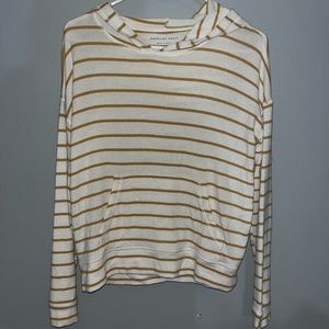 American Eagle white and mustard yellow striped hoodie